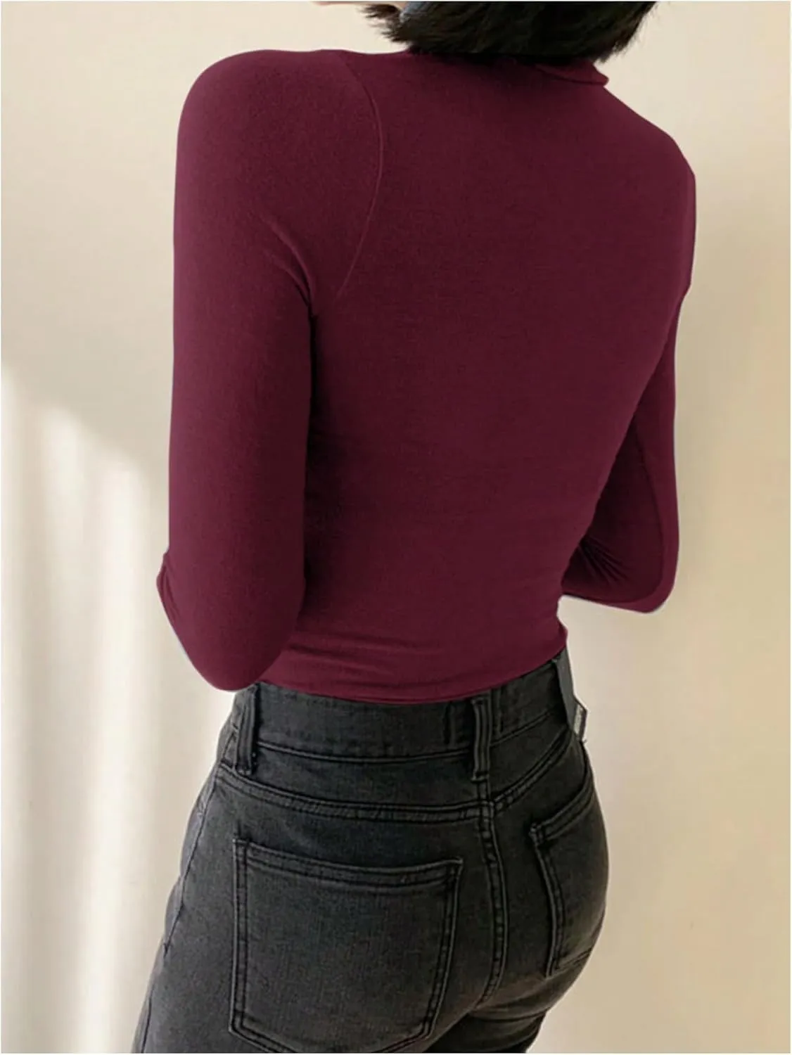 Women's Turtleneck Knitted T Shirt Long Sleeve Slim Fit Basic Tee Tops Casual Undershirts