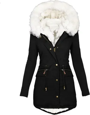 Women's Warm Winter Coat Snow Ski Jacket Fleece Lined Military Jacket Women Faux Fur Hooded Coat Puffer Down Jacket