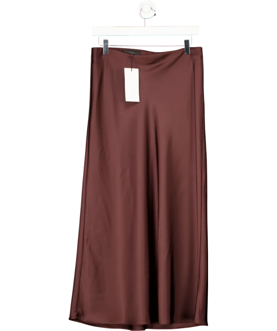 ZARA Brown Satin Midi Skirt UK S