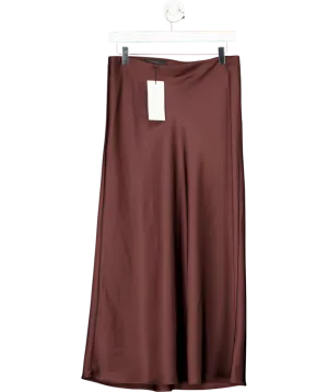 ZARA Brown Satin Midi Skirt UK S