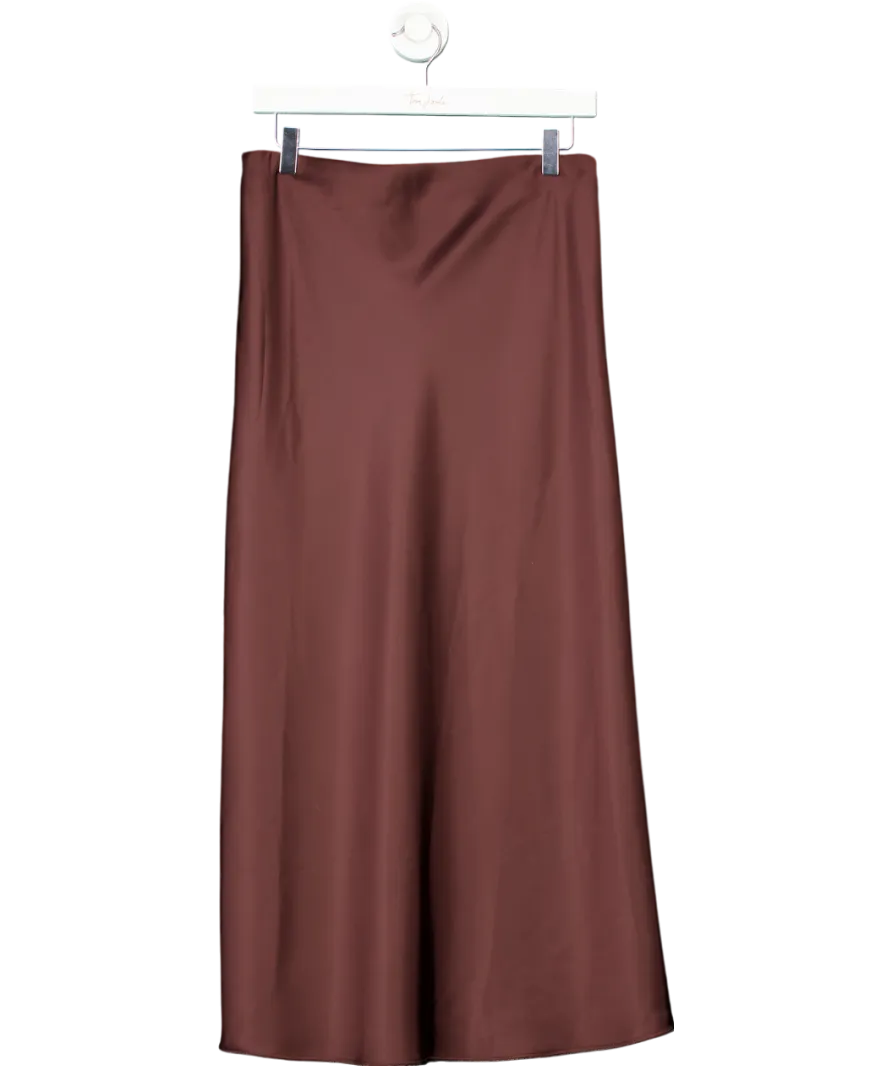 ZARA Brown Satin Midi Skirt UK S